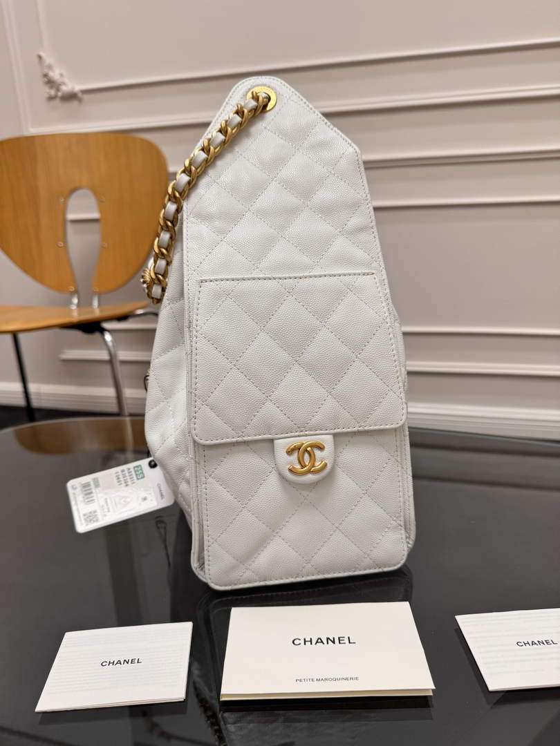 Chanel 25 medium handbag, AS5311 grained calfskin beige