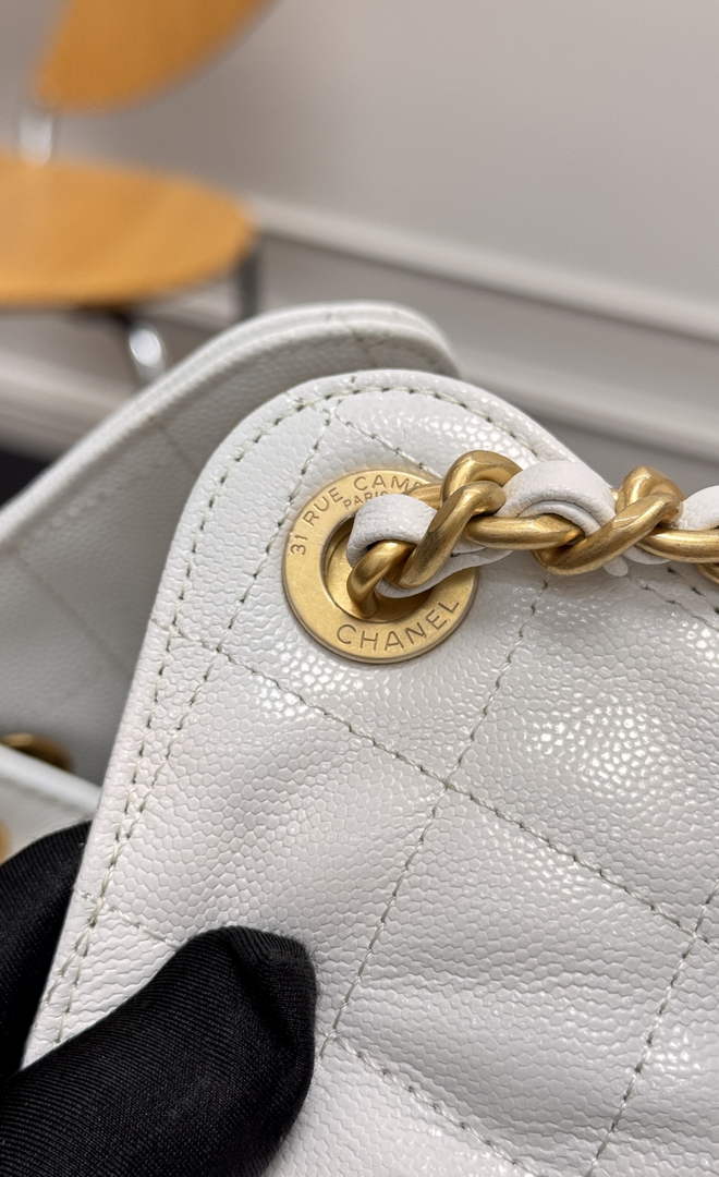 Chanel 25 medium handbag, AS5311 grained calfskin beige