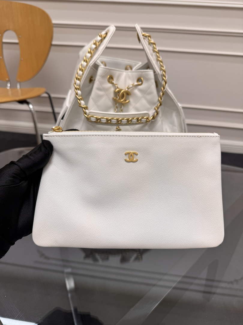 Chanel 25 medium handbag, AS5311 grained calfskin beige