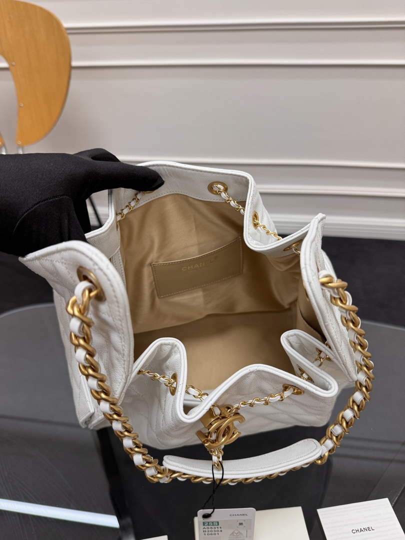 Chanel 25 medium handbag, AS5311 grained calfskin beige