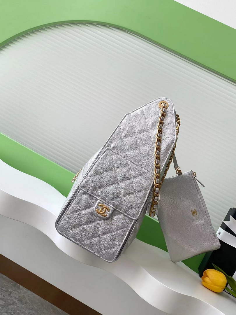 Chanel 25 medium handbag, AS5311 grained calfskin silver