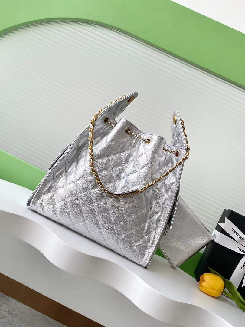Chanel 25 medium handbag, AS5311 grained calfskin silver