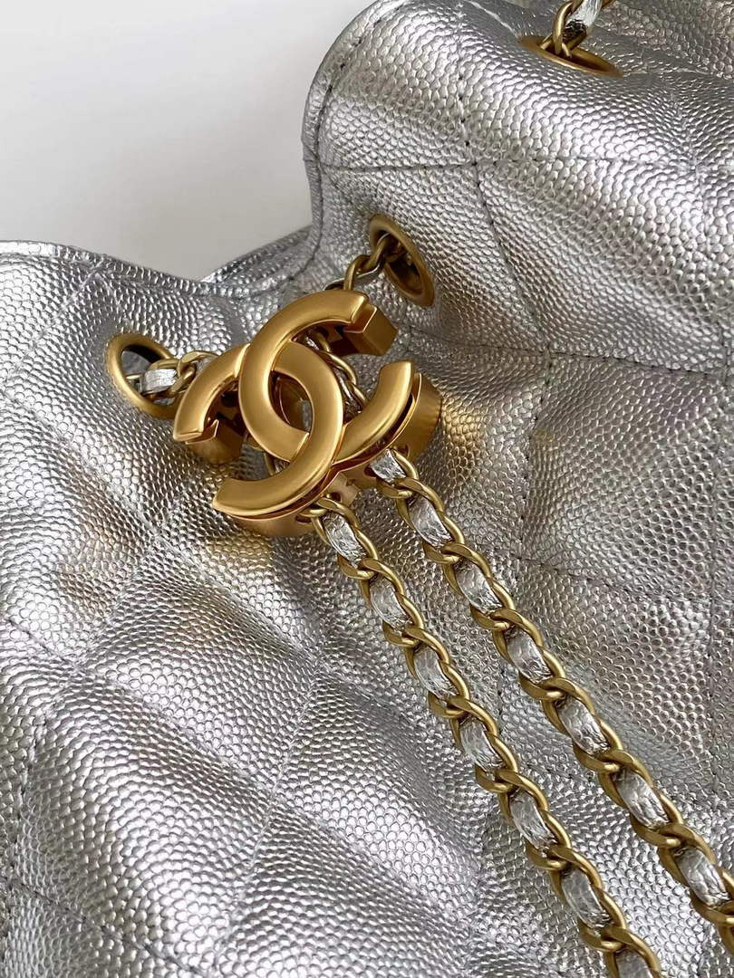 Chanel 25 medium handbag, AS5311 grained calfskin silver