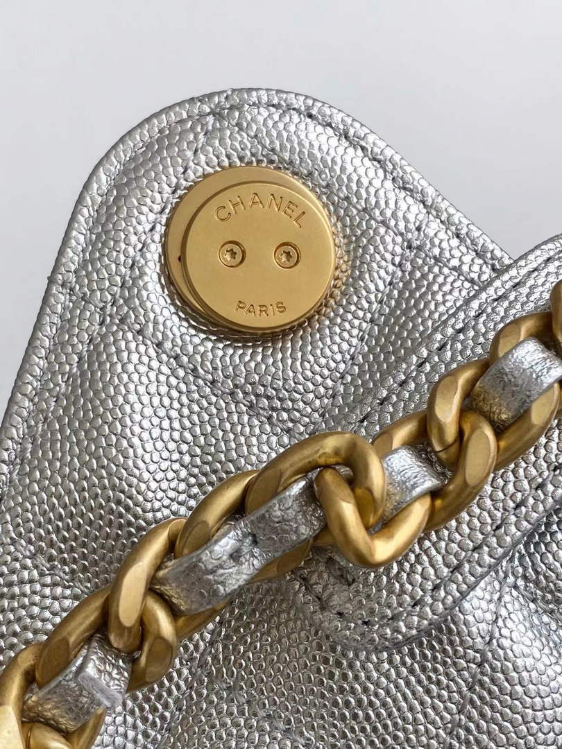 Chanel 25 medium handbag, AS5311 grained calfskin silver