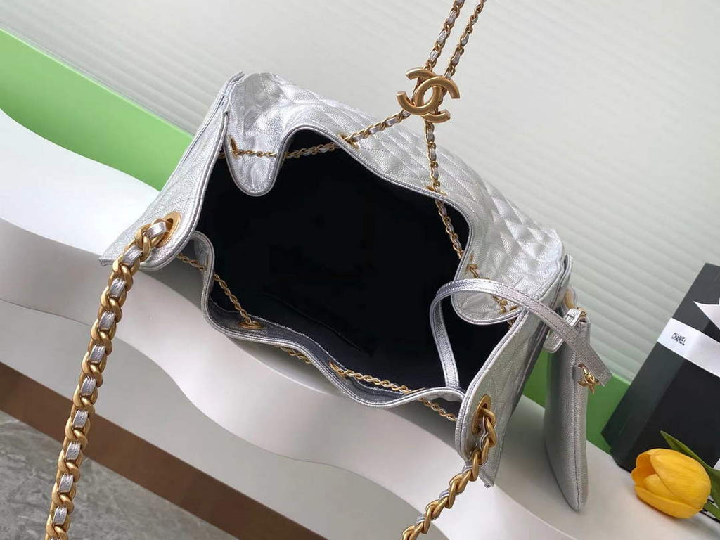 Chanel 25 medium handbag, AS5311 grained calfskin silver