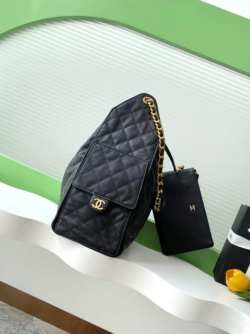 Chanel 25 medium handbag, AS5311 grained calfskin black