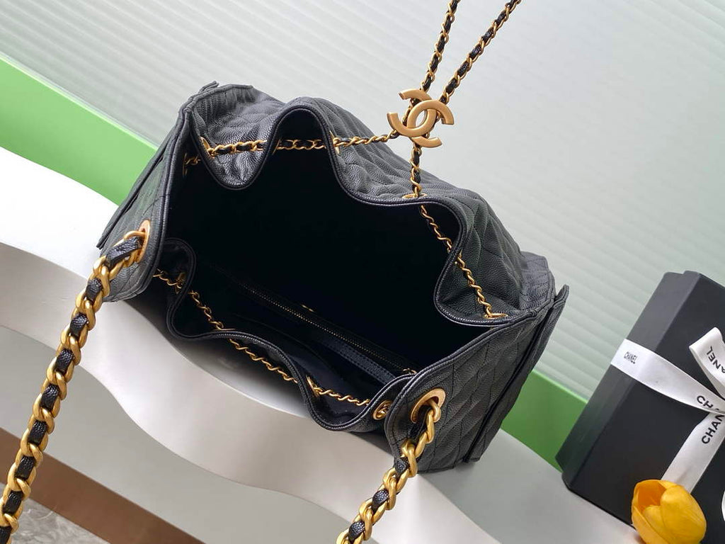 Chanel 25 medium handbag, AS5311 grained calfskin black