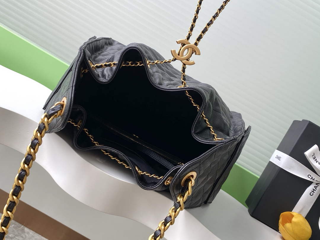 Chanel 25 medium handbag, AS5311 grained calfskin black