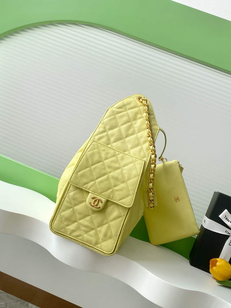 Chanel 25 medium handbag, AS5311 grained calfskin yellow