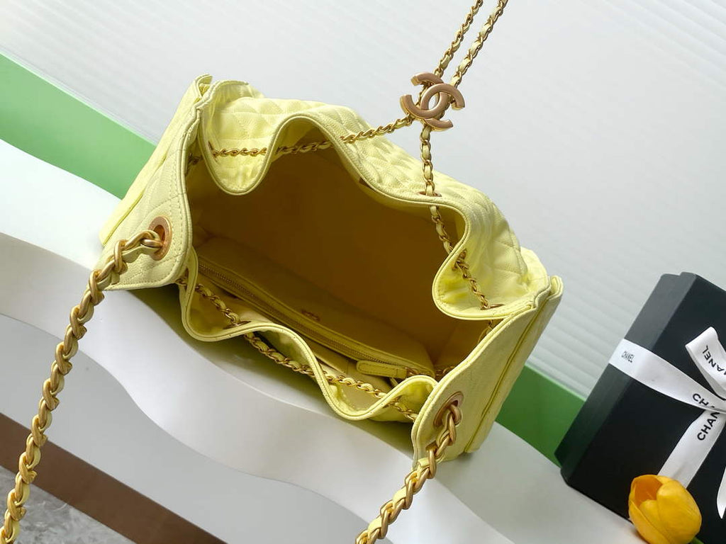 Chanel 25 medium handbag, AS5311 grained calfskin yellow