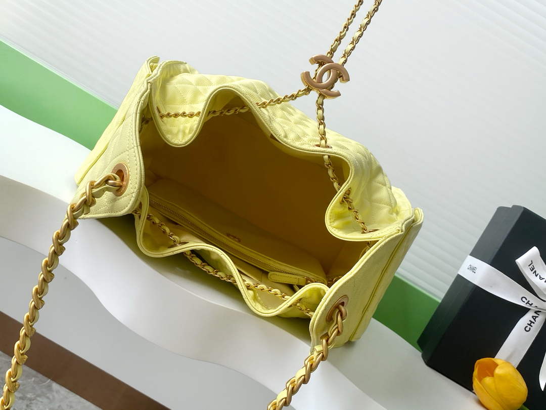 Chanel 25 medium handbag, AS5311 grained calfskin yellow