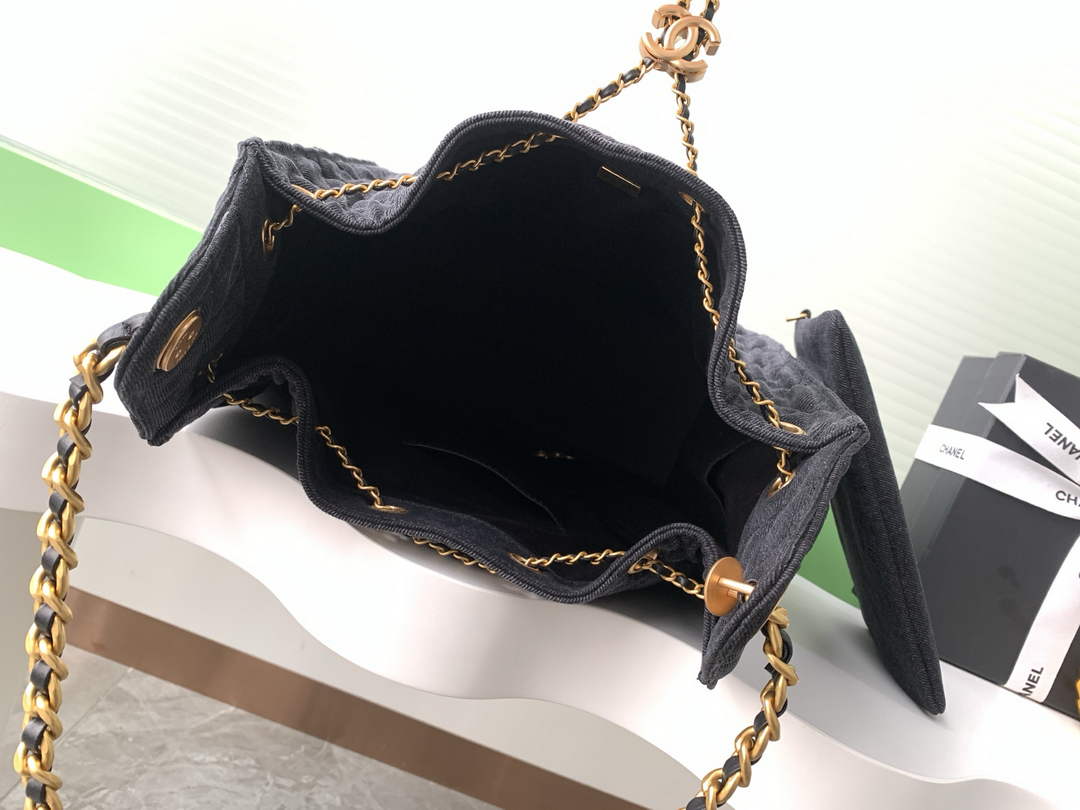 Chanel 25 medium handbag, AS5311 washed denim black