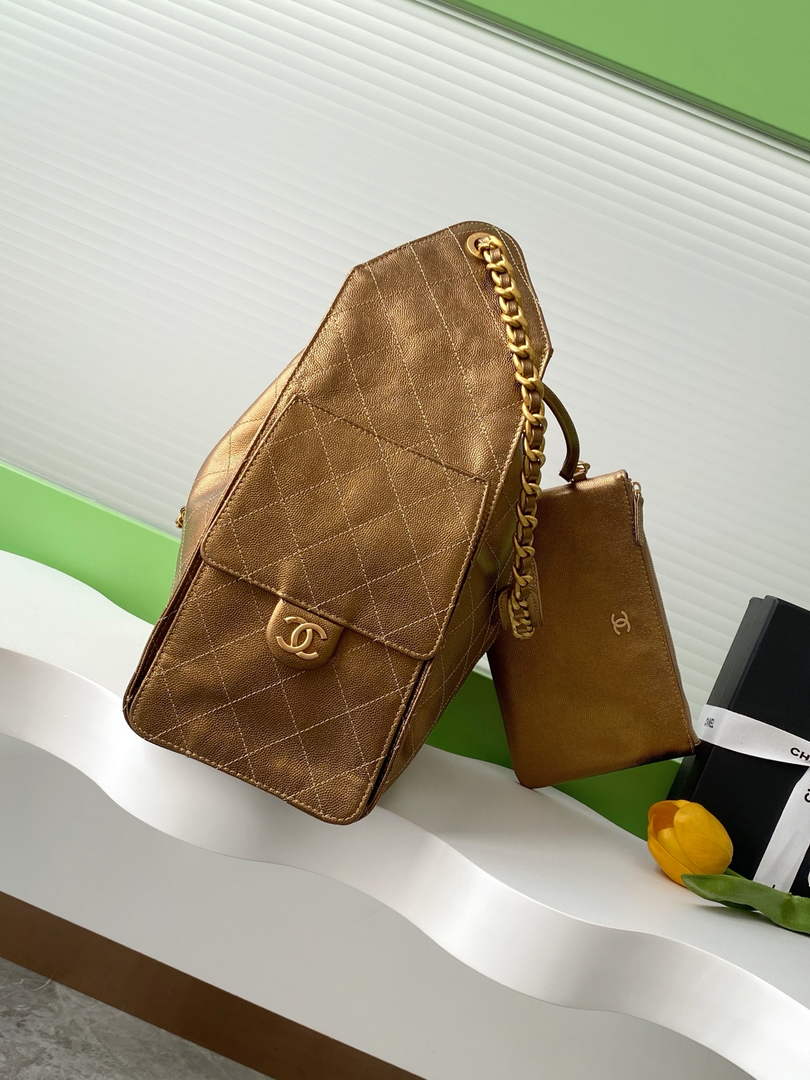 Chanel 25 medium handbag, AS5311 grained calfskin bronze