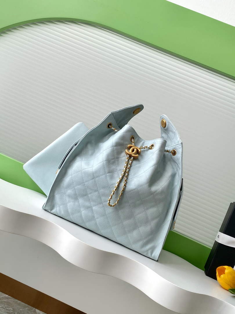Chanel 25 medium handbag, AS5311 grained calfskin blue