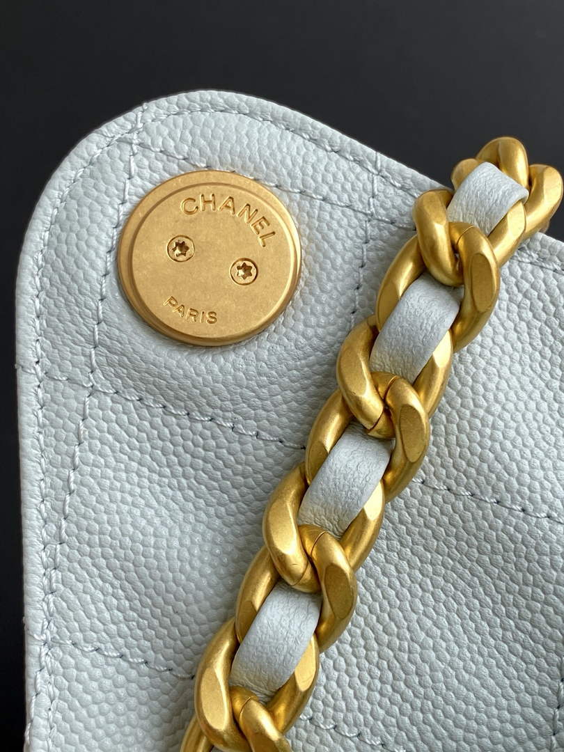 Chanel 25 medium handbag, AS5311 grained calfskin blue