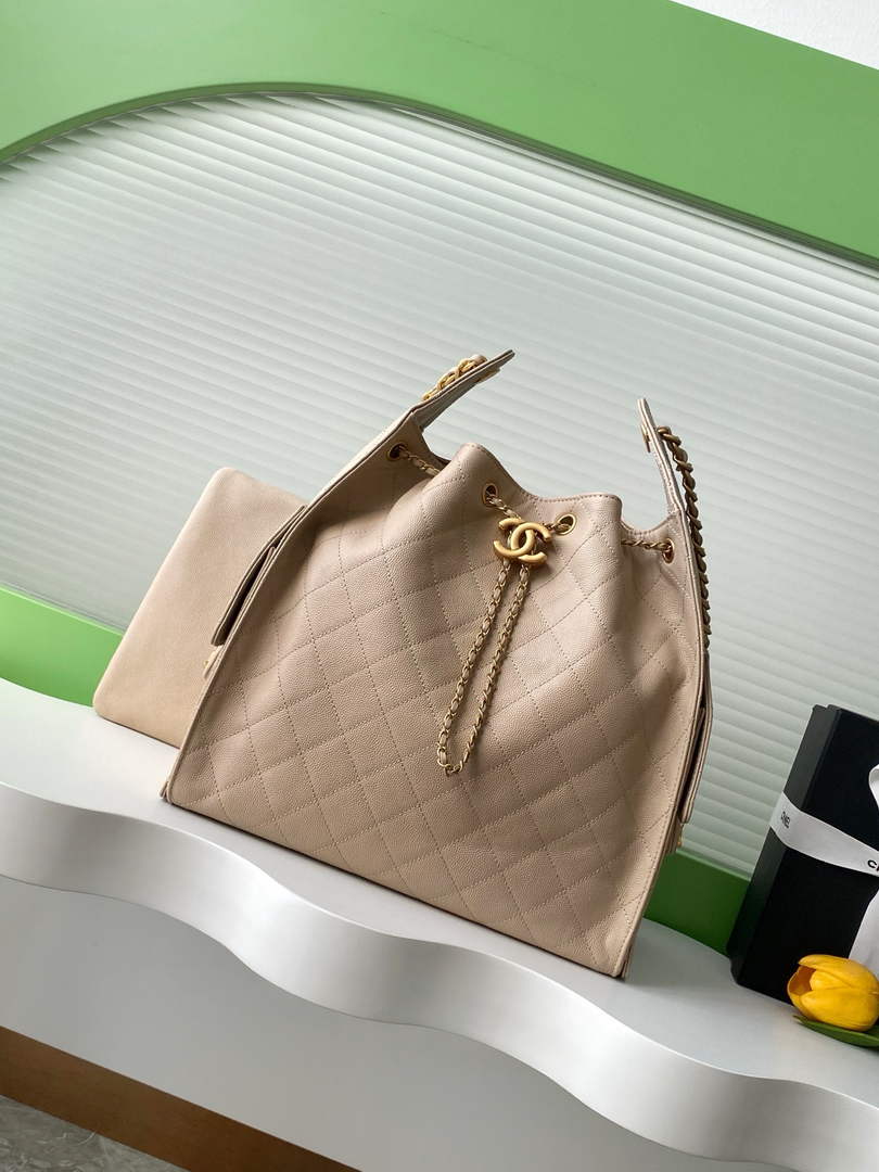 Chanel 25 Medium Hobo Bag, AS5311 Grained Calfskin Apricot