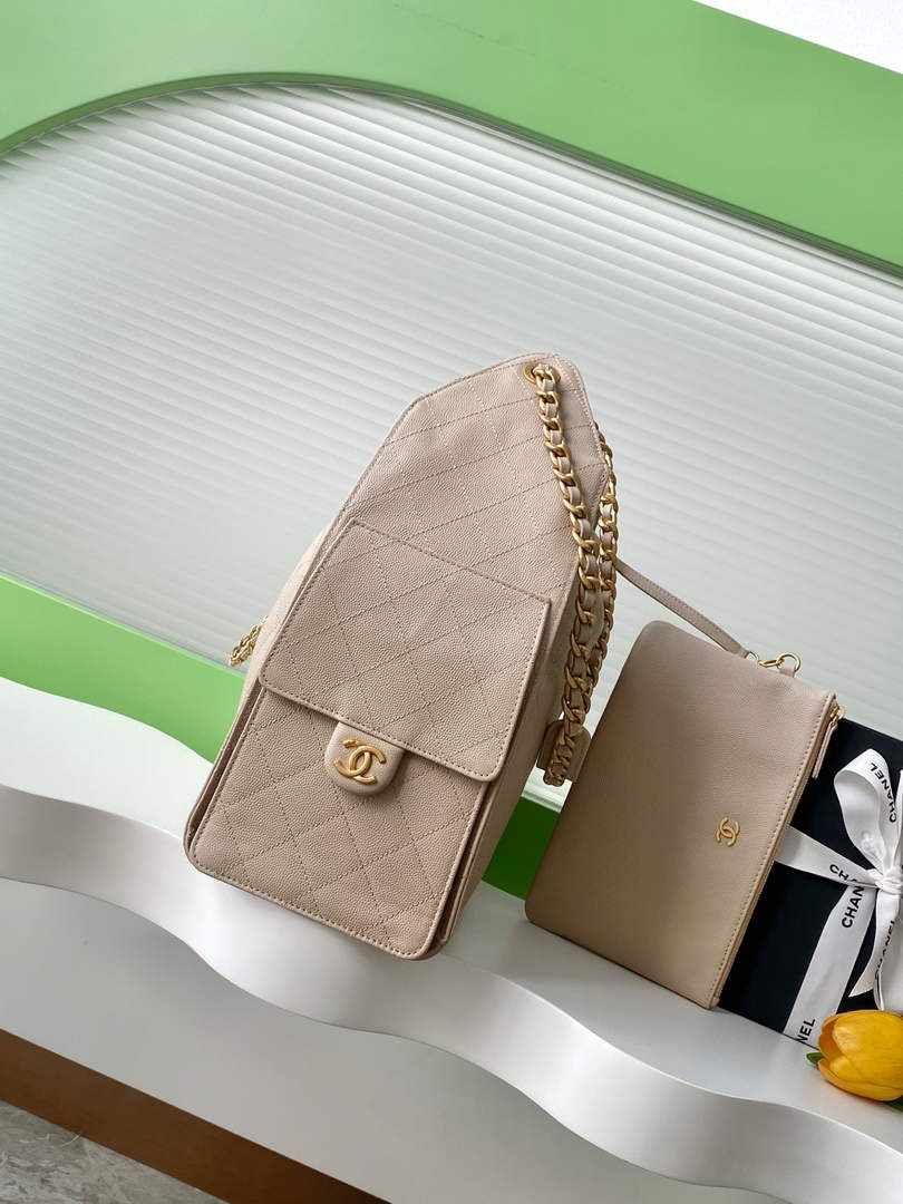 Chanel 25 Medium Hobo Bag, AS5311 Grained Calfskin Apricot