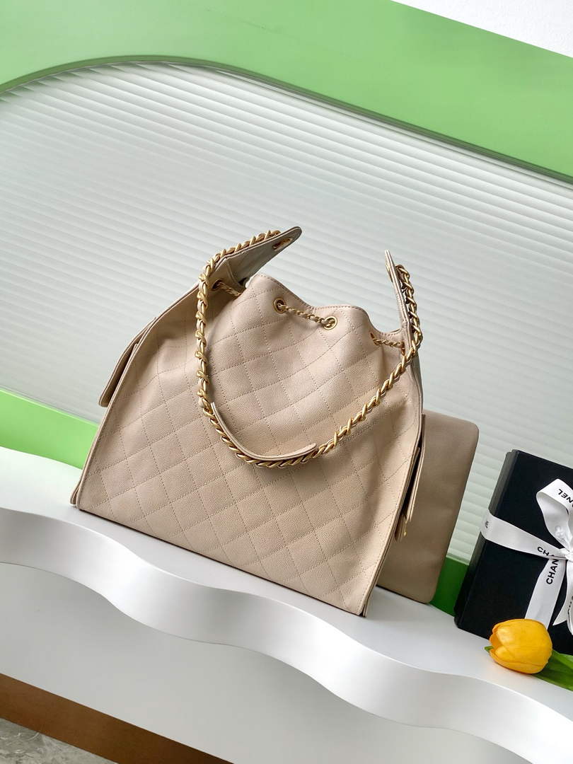 Chanel 25 Medium Hobo Bag, AS5311 Grained Calfskin Apricot