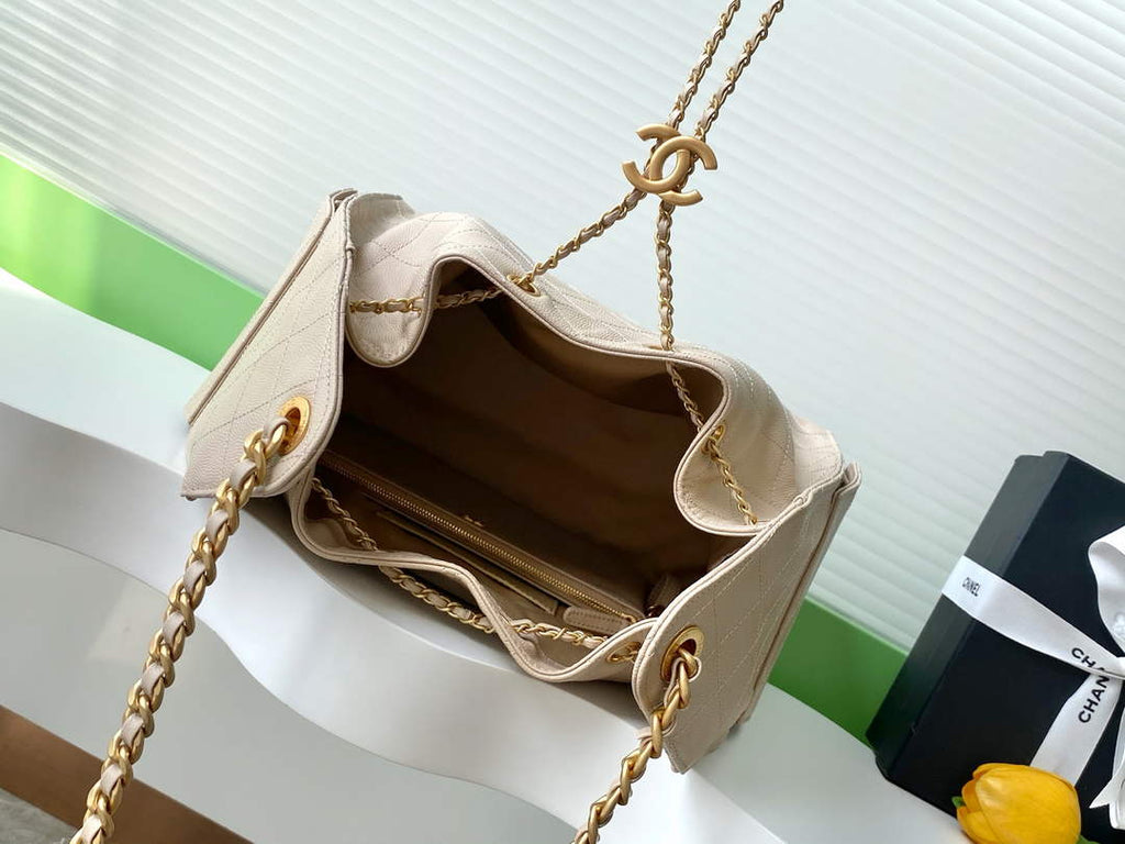 Chanel 25 Medium Hobo Bag, AS5311 Grained Calfskin Apricot
