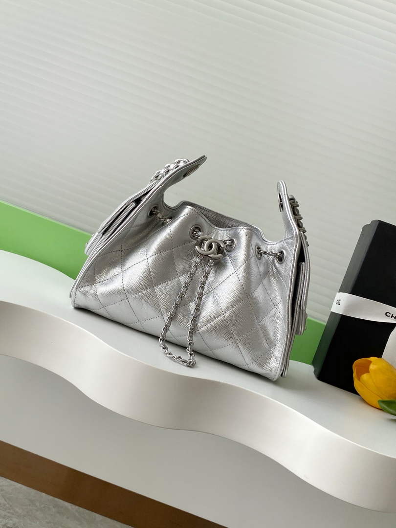 Chanel 25 Mini Handbag AS5631 - Silver Grained Calfskin