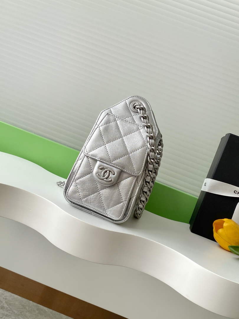 Chanel 25 Mini Handbag AS5631 - Silver Grained Calfskin