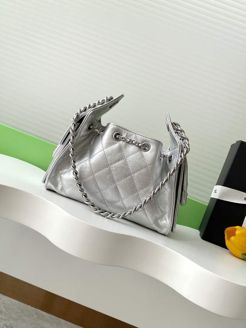 Chanel 25 Mini Handbag AS5631 - Silver Grained Calfskin