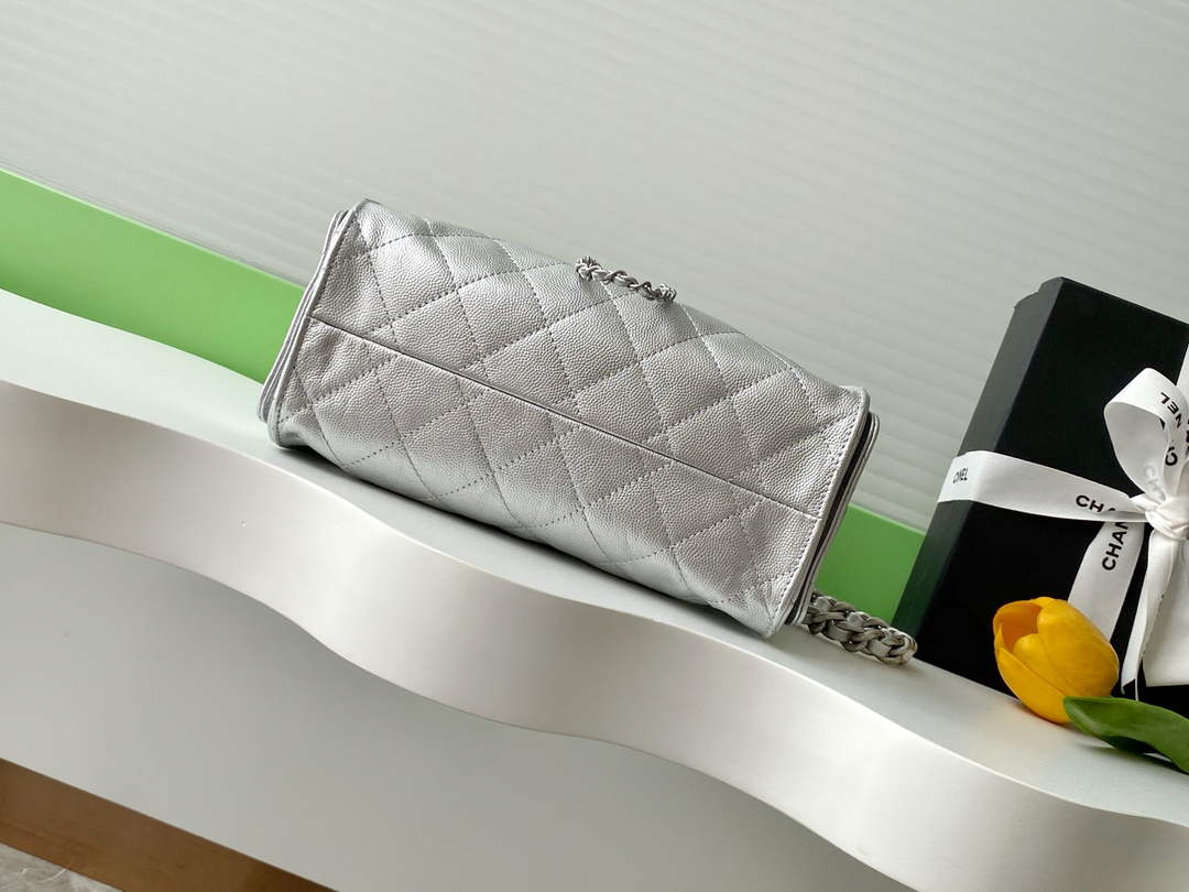 Chanel 25 Mini Handbag AS5631 - Silver Grained Calfskin