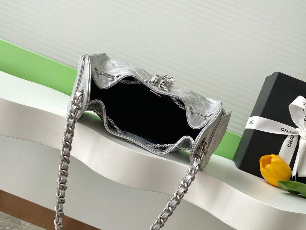 Chanel 25 Mini Handbag AS5631 - Silver Grained Calfskin