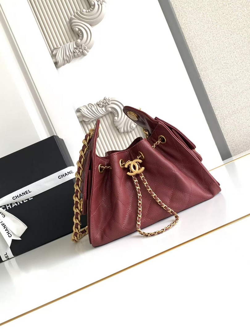 Chanel 25 Mini Handbag AS5631 - Wine Red Grained Calfskin