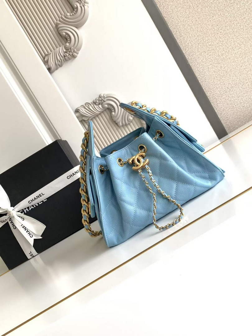 Chanel 25 Mini Handbag AS5631 - Blue Grained Calfskin