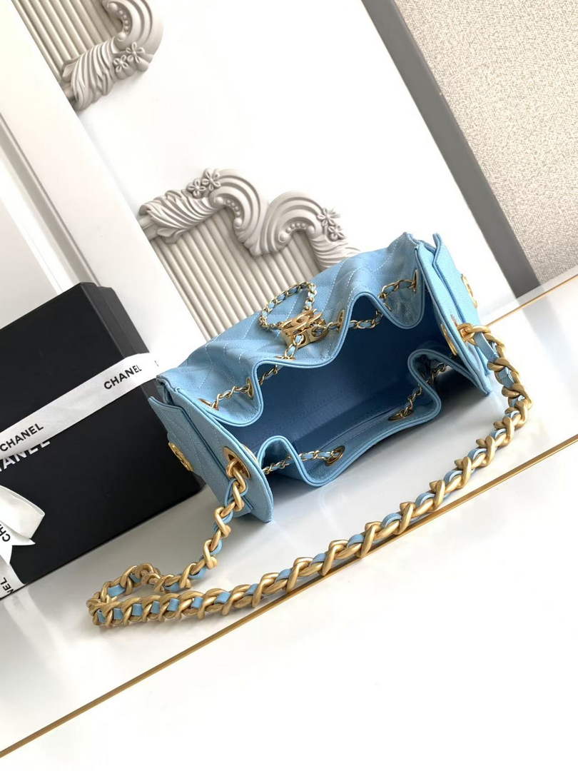 Chanel 25 Mini Handbag AS5631 - Blue Grained Calfskin