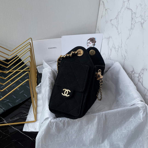 Chanel 25 Mini Handbag AS5631 - Black Suede Calfskin