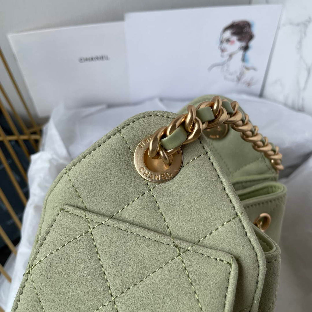 Chanel 25 Mini Handbag AS5631 - Green Suede Calfskin