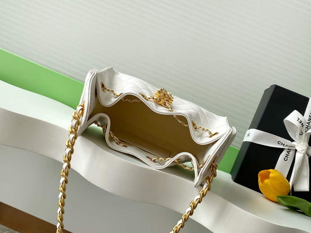 Chanel 25 Mini Handbag AS5631 - White Grained Calfskin