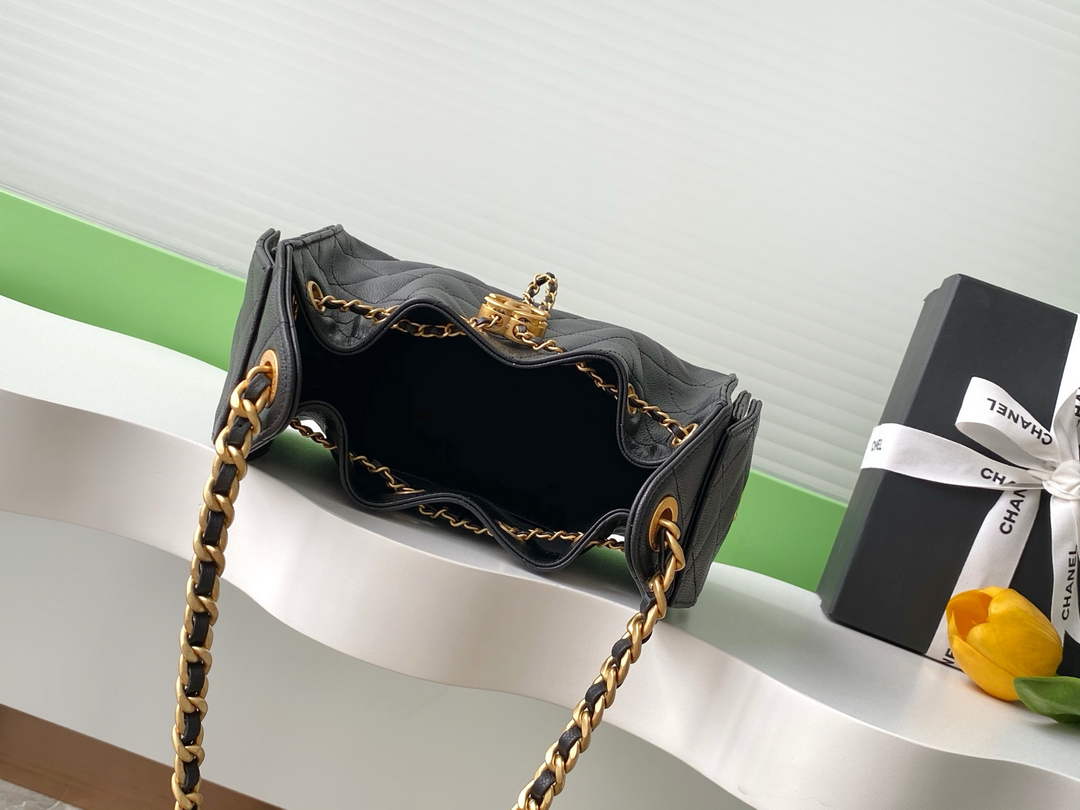Chanel 25 Mini Handbag AS5631 - Black Grained Calfskin