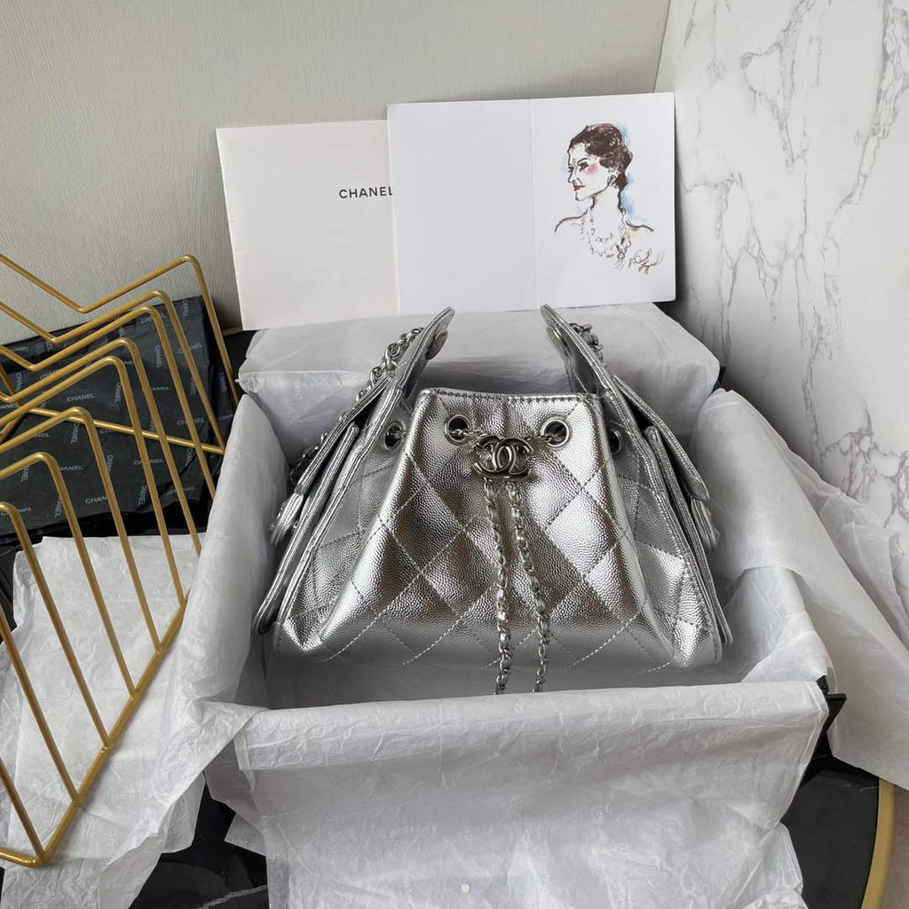 Chanel 25 Mini Handbag AS5631 - Silver Grained Calfskin