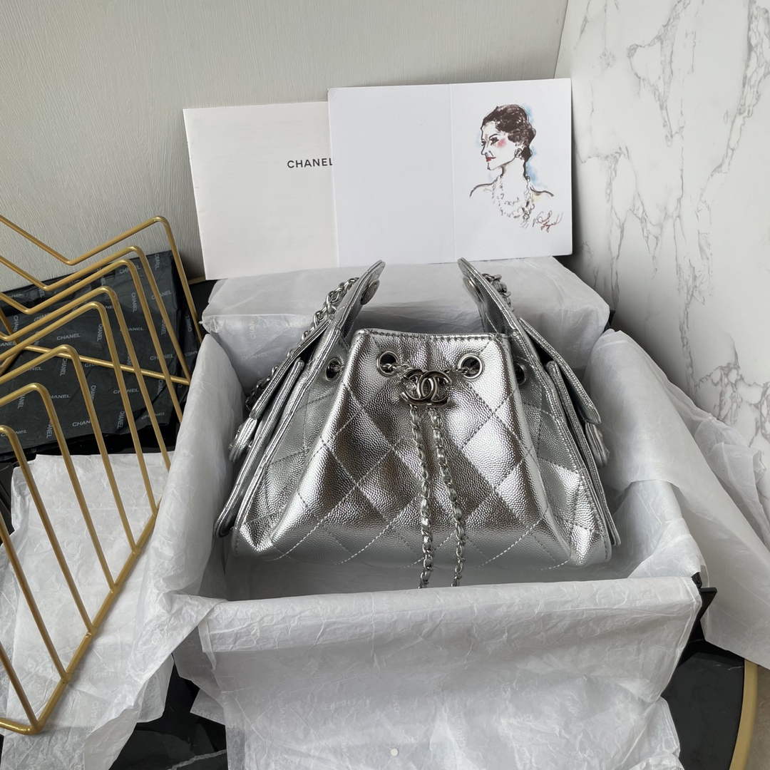 Chanel 25 Mini Handbag AS5631 - Silver Grained Calfskin