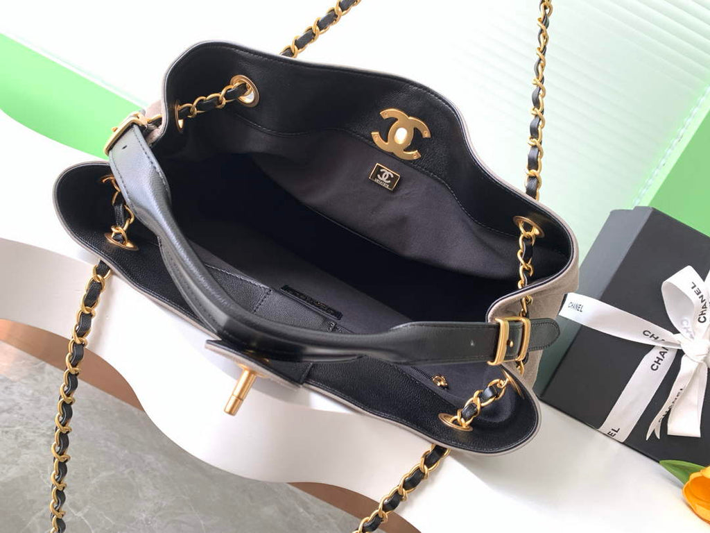 Chanel 25 Shopping Bag - Gray Suede Calfskin - AS5657