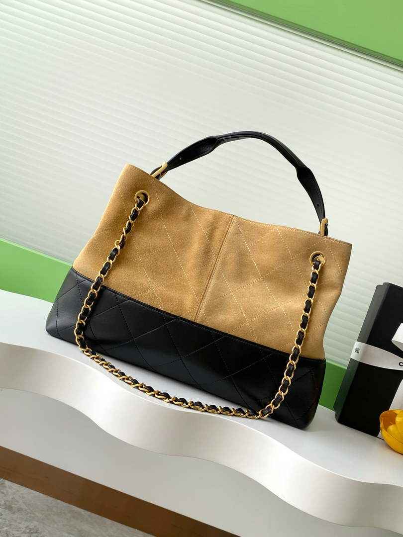 Chanel 25 Shopping Bag - Black Suede Calfskin - AS5657