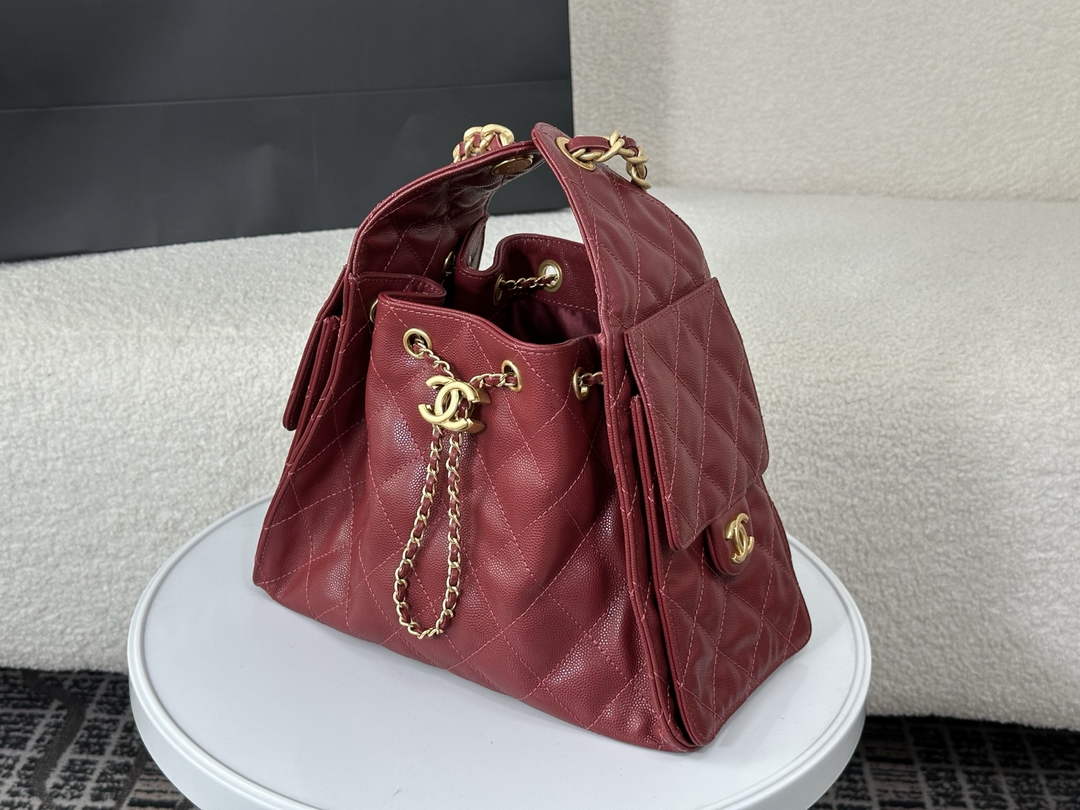 Chanel 25 small handbag, AS5293 Grained Calfskin Wine Red