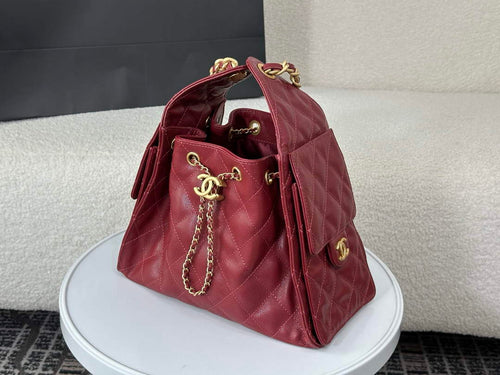 Chanel 25 small handbag, AS5293 Grained Calfskin Wine Red