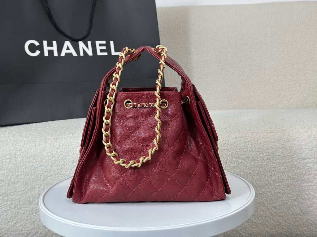 Chanel 25 small handbag, AS5293 Grained Calfskin Wine Red