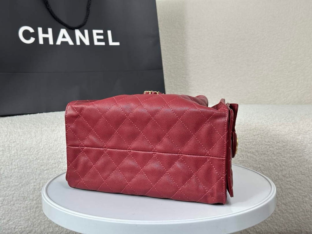 Chanel 25 small handbag, AS5293 Grained Calfskin Wine Red
