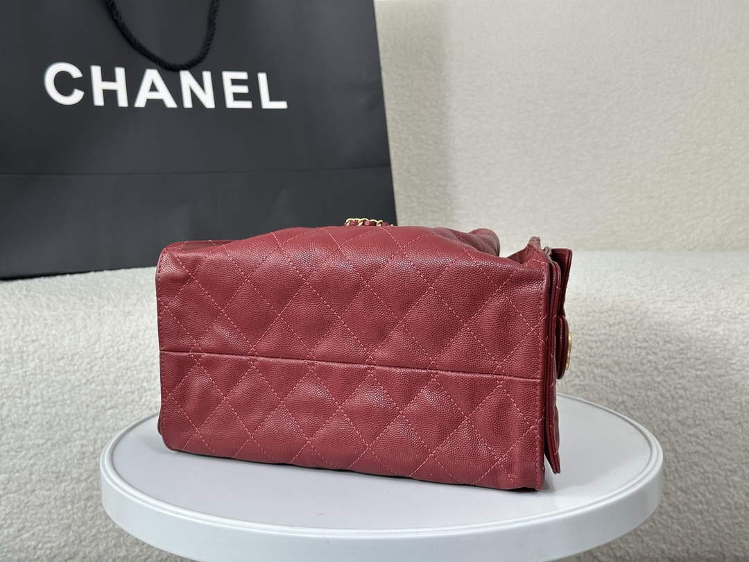 Chanel 25 small handbag, AS5293 Grained Calfskin Wine Red