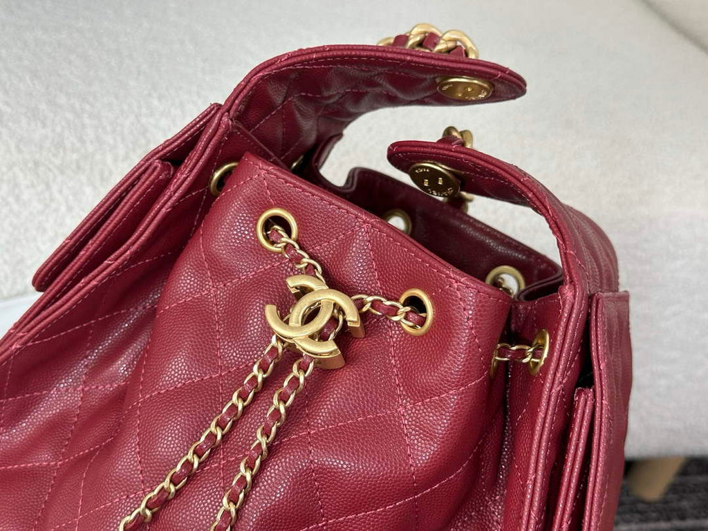 Chanel 25 small handbag, AS5293 Grained Calfskin Wine Red