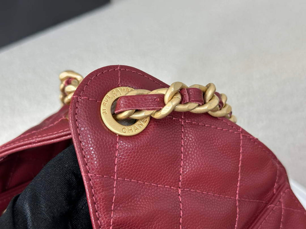 Chanel 25 small handbag, AS5293 Grained Calfskin Wine Red