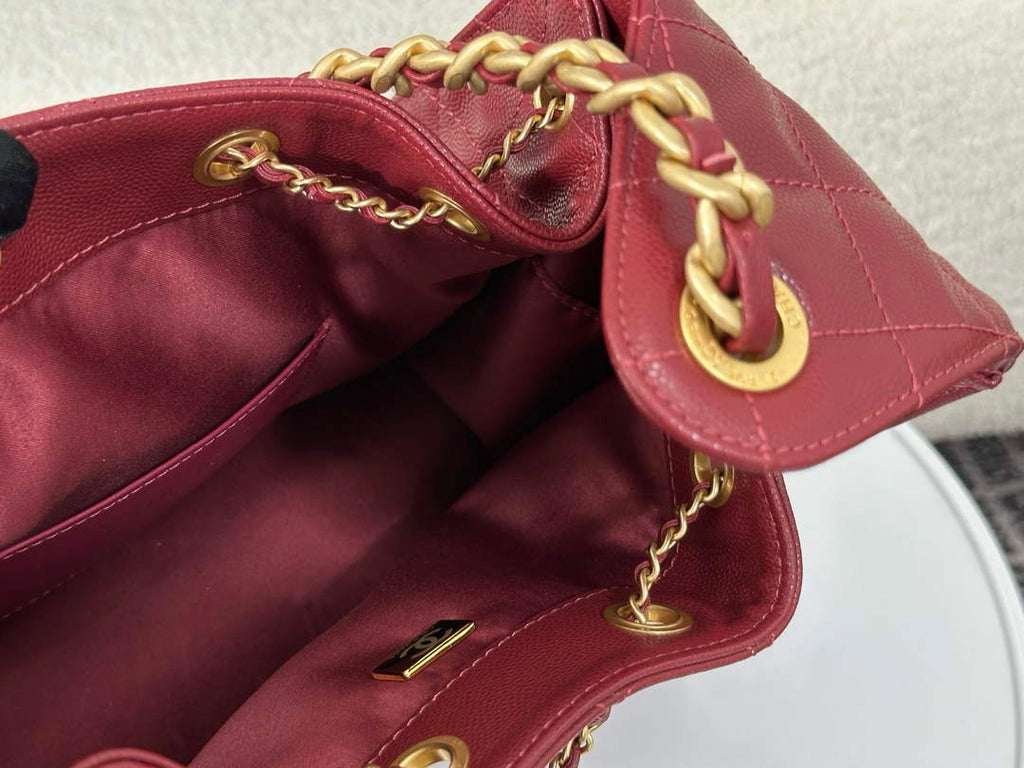 Chanel 25 small handbag, AS5293 Grained Calfskin Wine Red