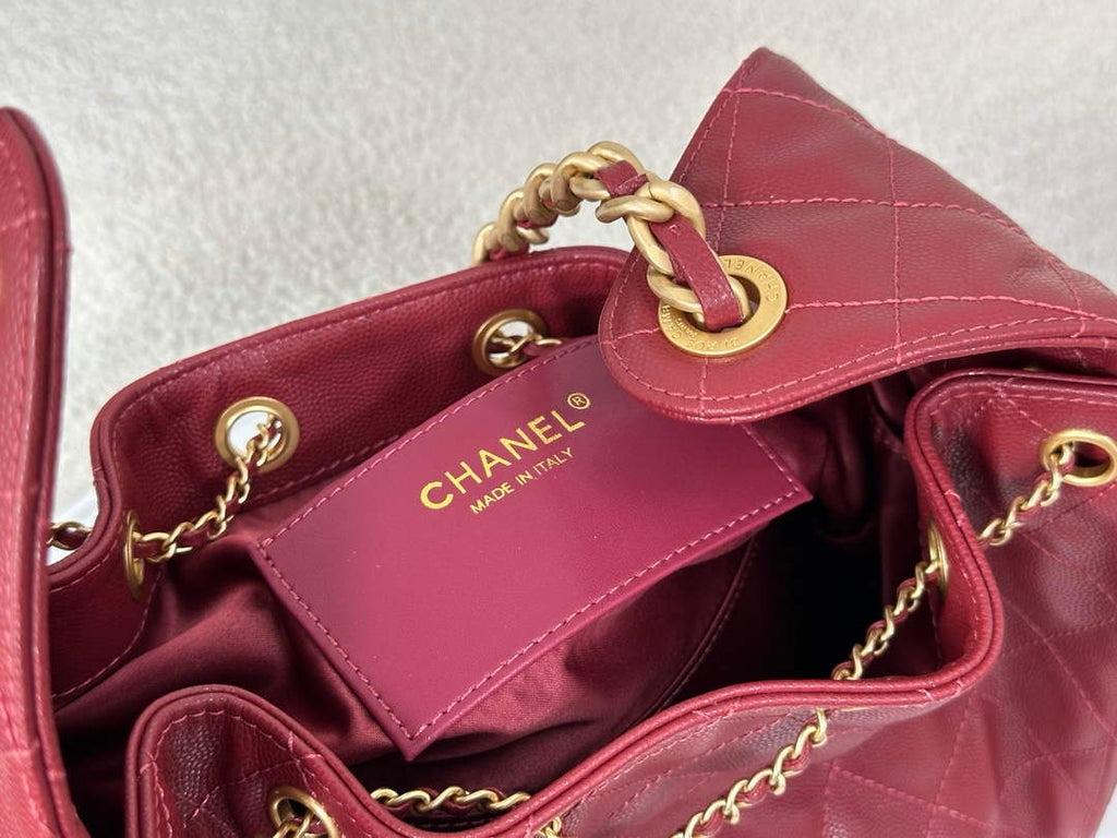 Chanel 25 small handbag, AS5293 Grained Calfskin Wine Red