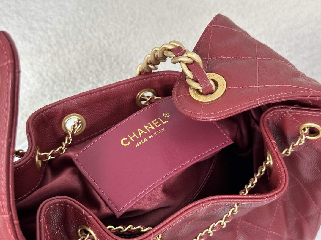 Chanel 25 small handbag, AS5293 Grained Calfskin Wine Red