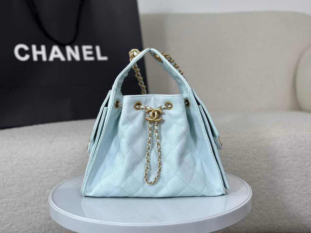 Chanel 25 small handbag, AS5293 Grained Calfskin Blue